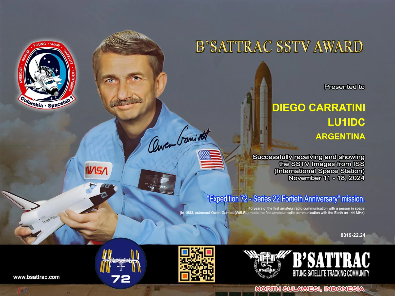 BSATTRAC SSTV AWARD Expedition 72 Series 22 Fortieth Anniversary